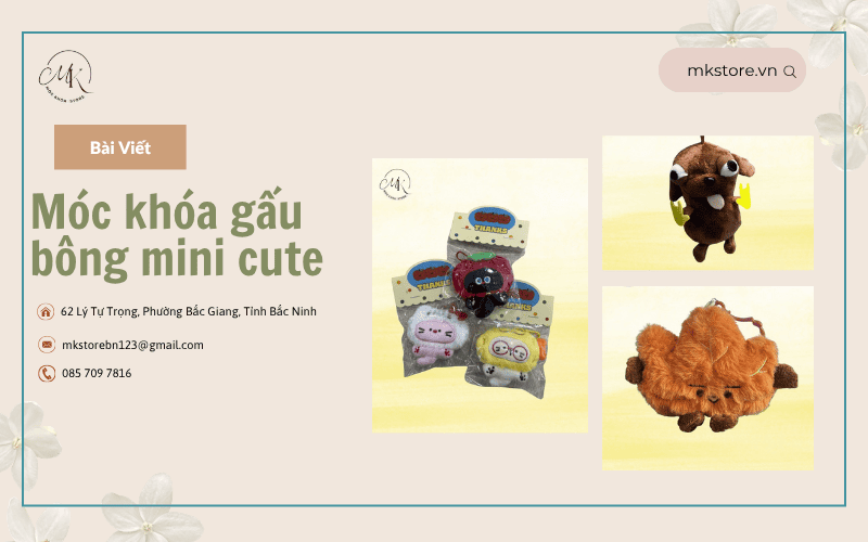 Bìa bài viết móc khóa gấu bông mini cute
